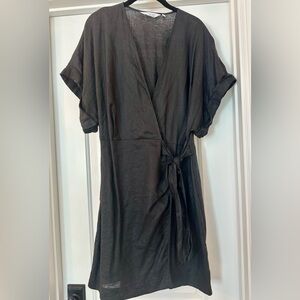 & Other Stories Linen Black Wrap Dress